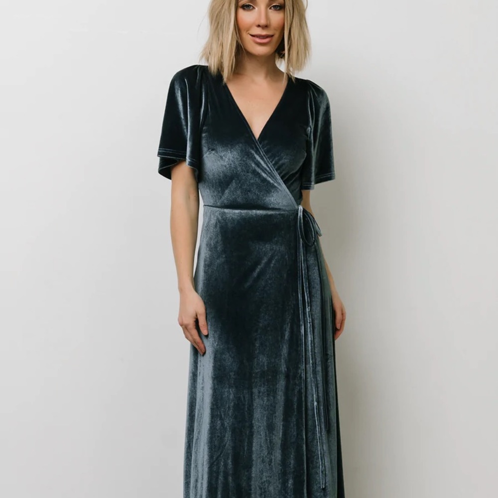 Baltic Born Meghan Velvet Wrap Maxi Dress Deep Blue